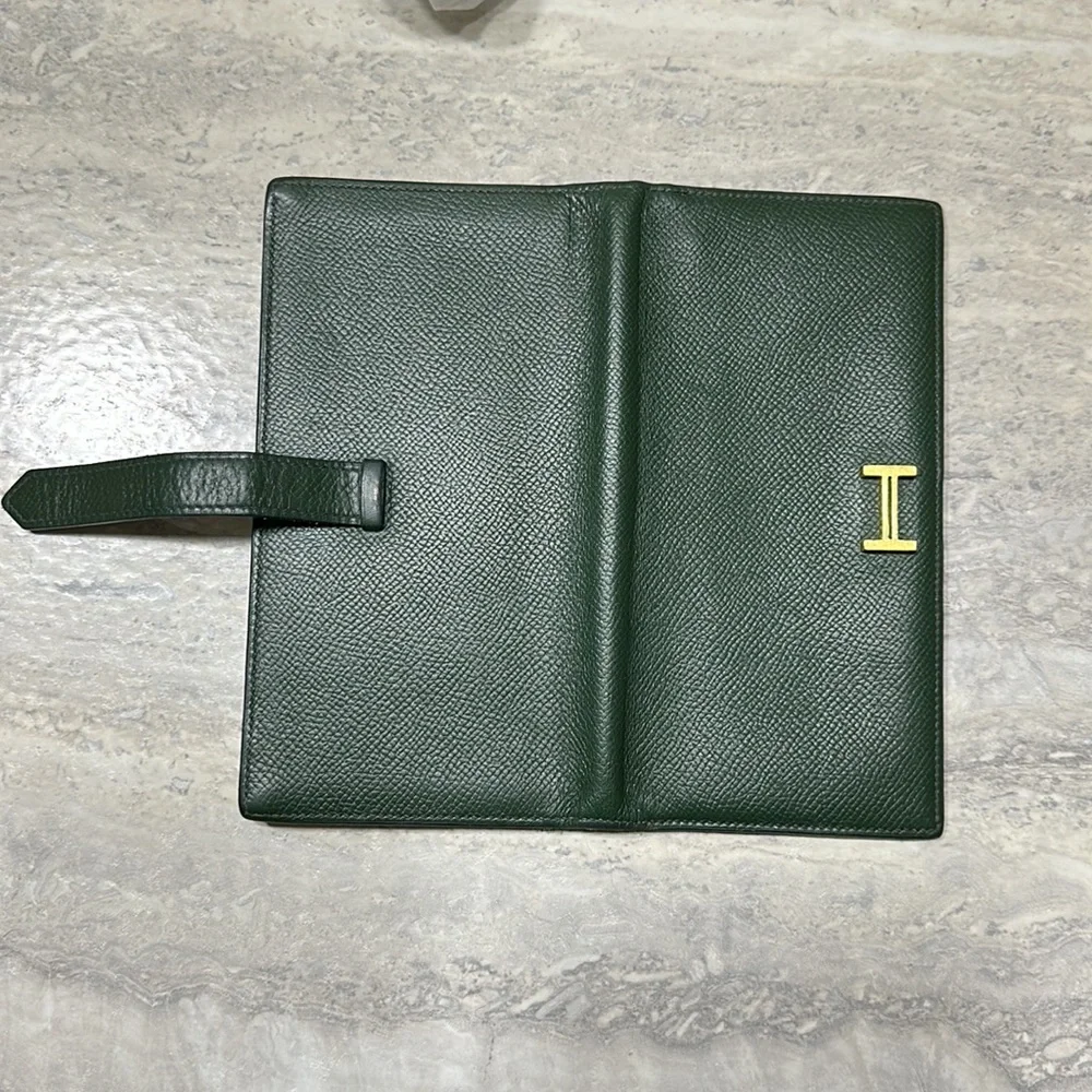 ⭐️Authentic Hermes Bearn Kelly Green Leather Wallet Gold HW - Picture 4 of 14